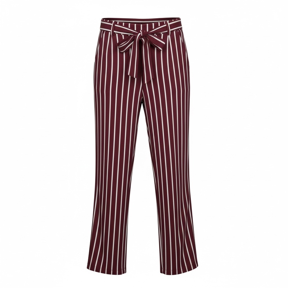 Ambiance Apparel Burgundy and White Striped Pants